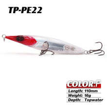 Load image into Gallery viewer, TacklePRO PE22 topwater StickBait Wobblers Lure 110mm 16g Long Casting Pencil Floating Hard Fishing Bait Mustad Hooks
