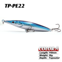 Load image into Gallery viewer, TacklePRO PE22 topwater StickBait Wobblers Lure 110mm 16g Long Casting Pencil Floating Hard Fishing Bait Mustad Hooks