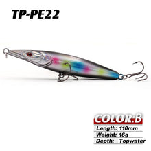 Load image into Gallery viewer, TacklePRO PE22 topwater StickBait Wobblers Lure 110mm 16g Long Casting Pencil Floating Hard Fishing Bait Mustad Hooks