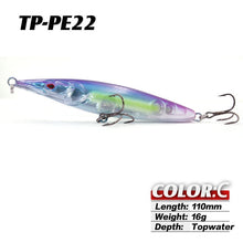 Load image into Gallery viewer, TacklePRO PE22 topwater StickBait Wobblers Lure 110mm 16g Long Casting Pencil Floating Hard Fishing Bait Mustad Hooks