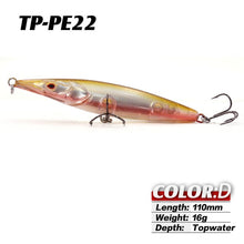 Load image into Gallery viewer, TacklePRO PE22 topwater StickBait Wobblers Lure 110mm 16g Long Casting Pencil Floating Hard Fishing Bait Mustad Hooks