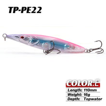 Load image into Gallery viewer, TacklePRO PE22 topwater StickBait Wobblers Lure 110mm 16g Long Casting Pencil Floating Hard Fishing Bait Mustad Hooks